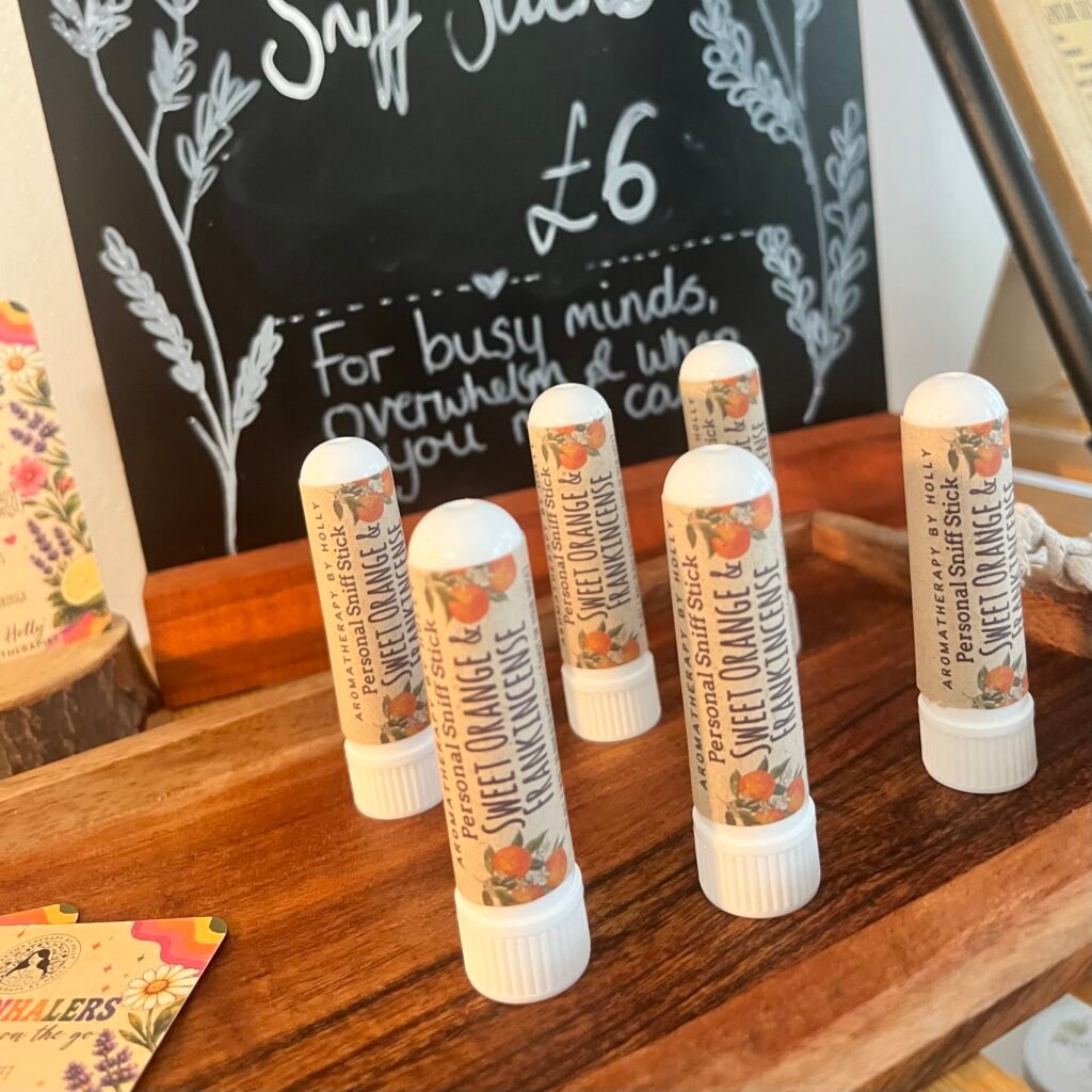 Aromatherapy sniff sticks and personal essential oil inhalers